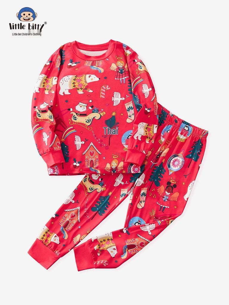 Autumn/Winter Children's Christmas Pajama Set: Cartoon Print Long Sleeve & Pants