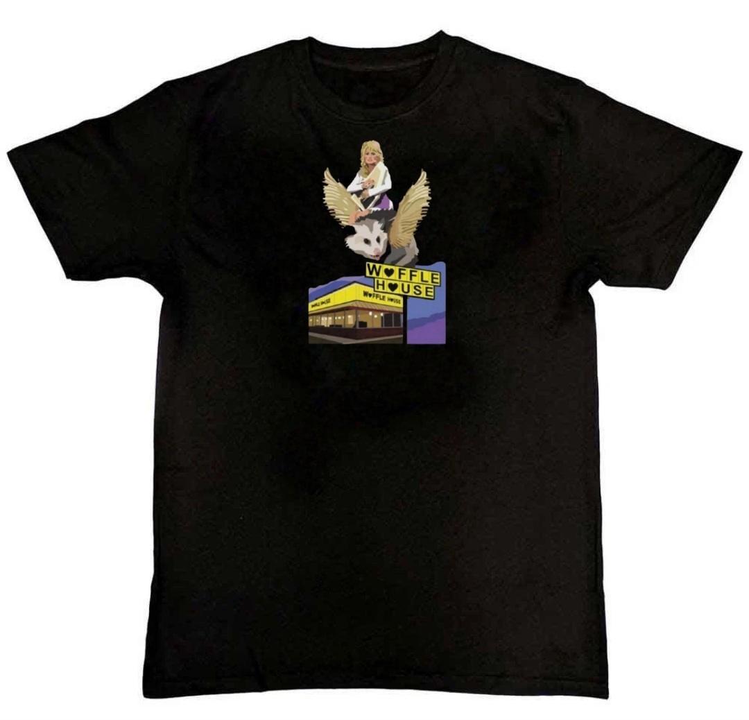 Dolly Parton Riding a Winged Possum over Waffle-House T-Shirt XL