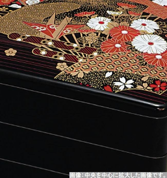Boîte à déjeuner d'extérieur Fabriquée en 3 Noir x x J-kitchens (Bento Box) Japon, Étages, 8 pouces, Forme d'éventail, 24,1 cm 24,1 cm 17,4 cm
