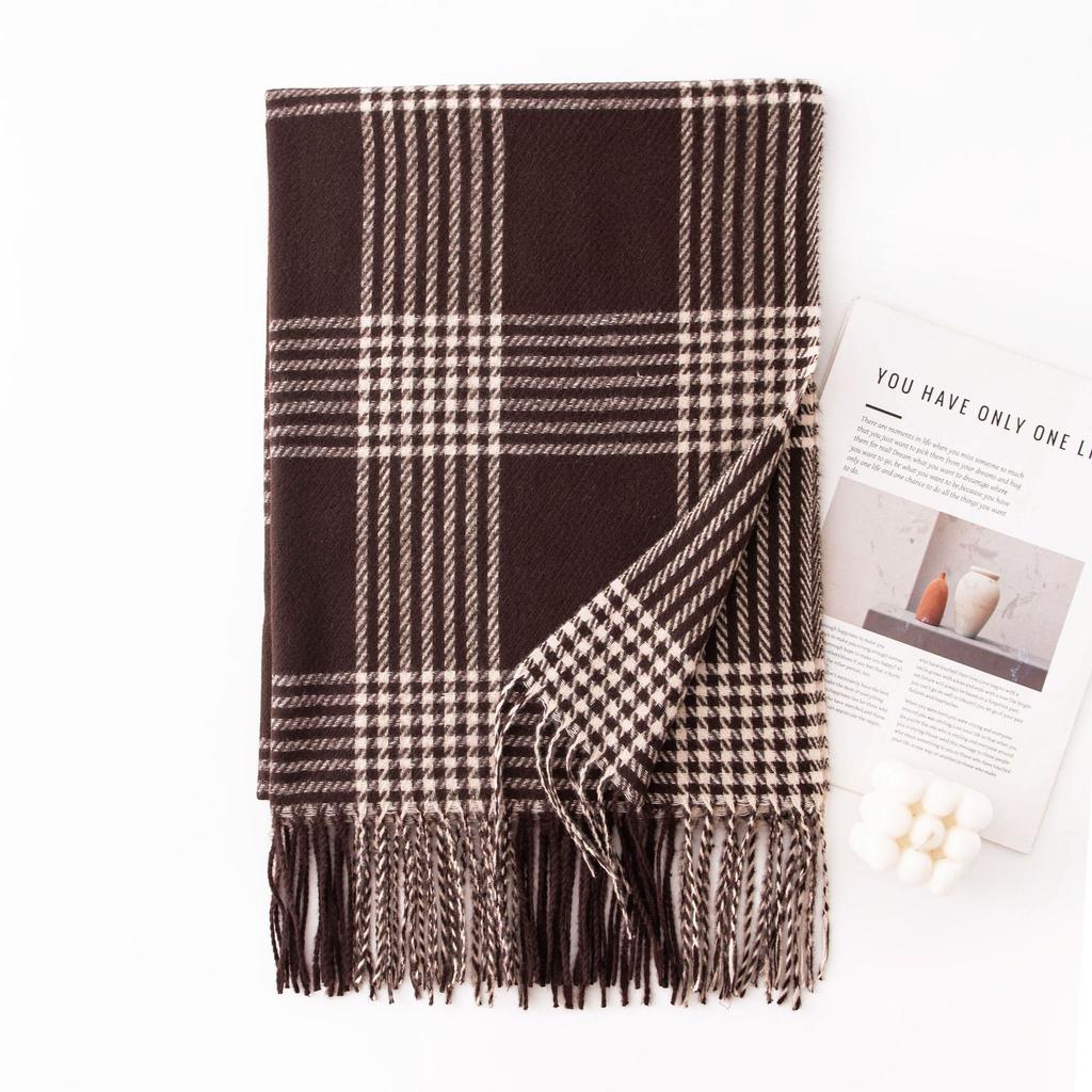 Scarf Winter Thickened New Style Plaid Women's Versatile Tassel Fashion Warm Scarf Comfortable Imitation Cashmere Scarf