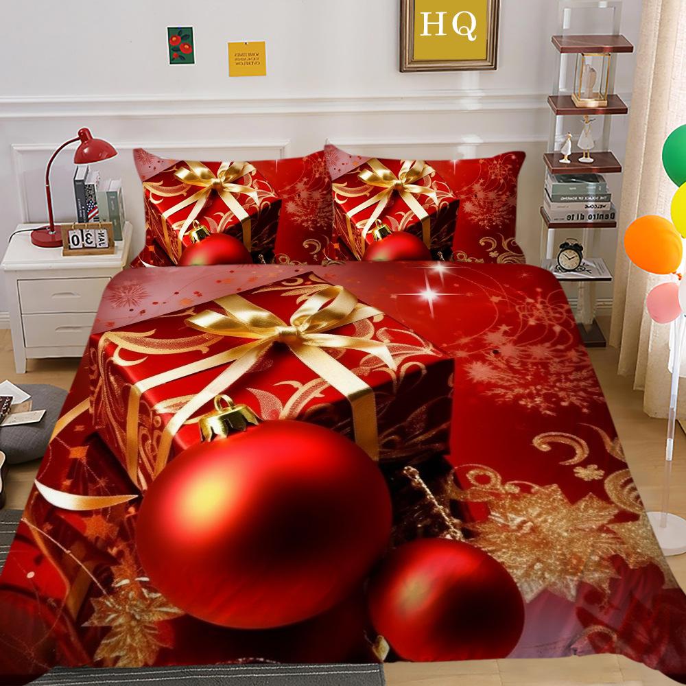 Świąteczny Nadruk Cyfrowy Druk 3D Poliestrowa Poszewka na Poduszkę Poszwa na Kołdrę Dostępny Zestaw Dwu- lub Trzyczęściowy