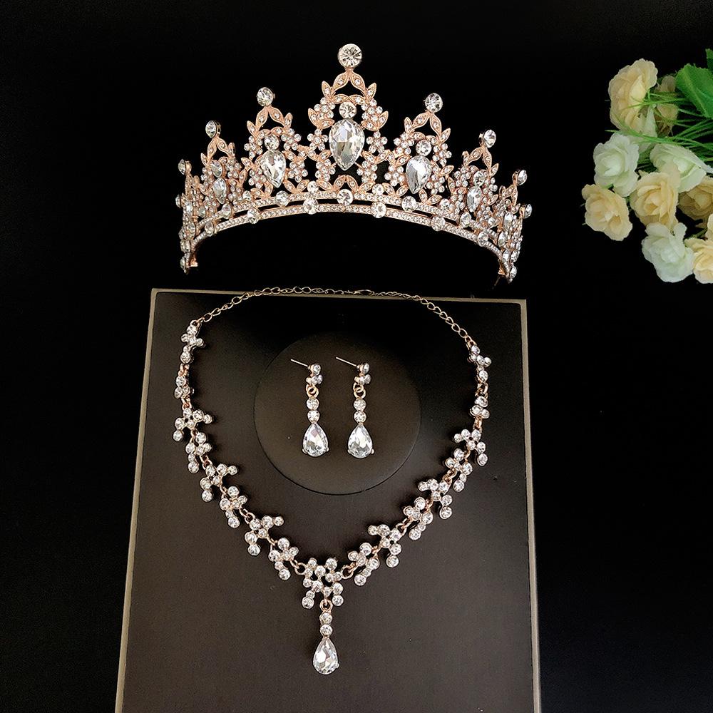 Couronne de mariée + Collier + Boucles d'oreilles Ensemble trois pièces combinaison