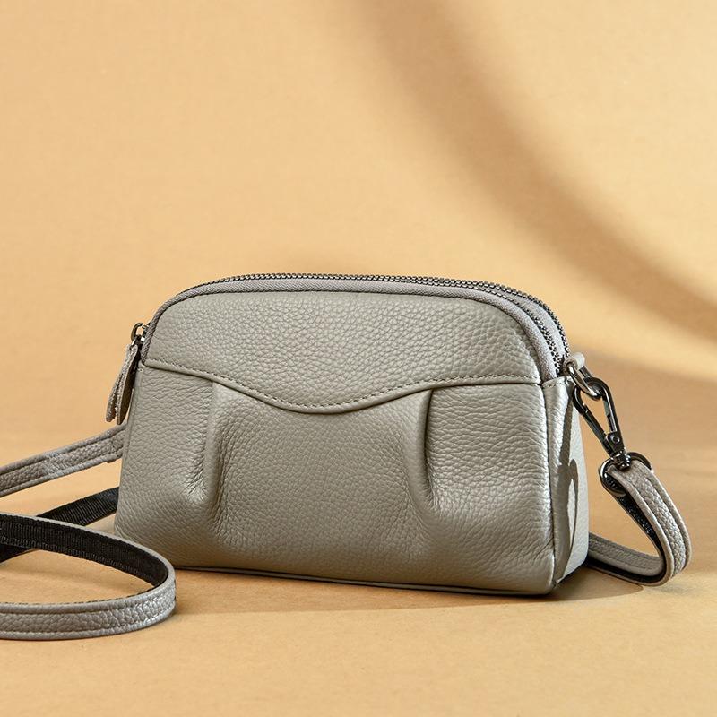

Leather women s bag new fashion versatile cowhide mobile phone armpit bag simple women s shoulder messenger bag bag women сірий колір