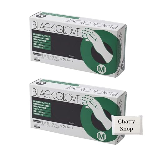[Chatty Shop] Okamoto Black Gloves, Medium, 50 Gloves x 2 Boxes