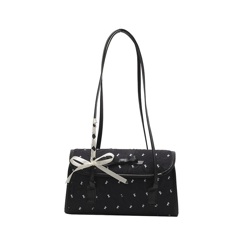 

Корейская нишевая сумка через плечо для подмышки женская новая модная сумка-тоут в стиле girl с бантом на плечо чёрный