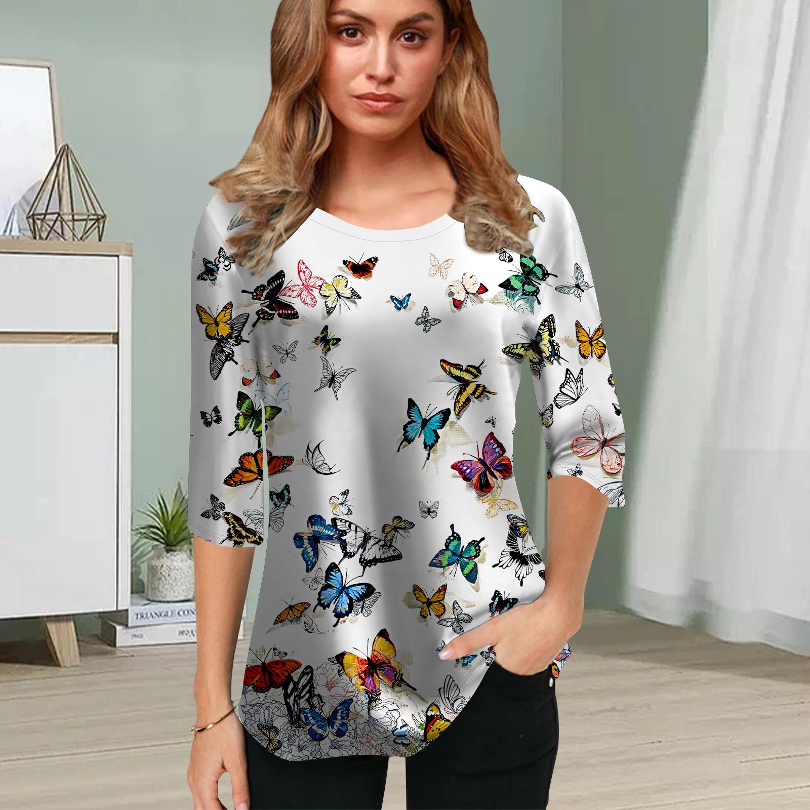 

Женская блузка с 3D принтом крылатой бабочки, цветочные топы с коротким рукавом, летние повседневные топы, футболка с круглым вырезом и коротким рукавом 8XL разноцветный