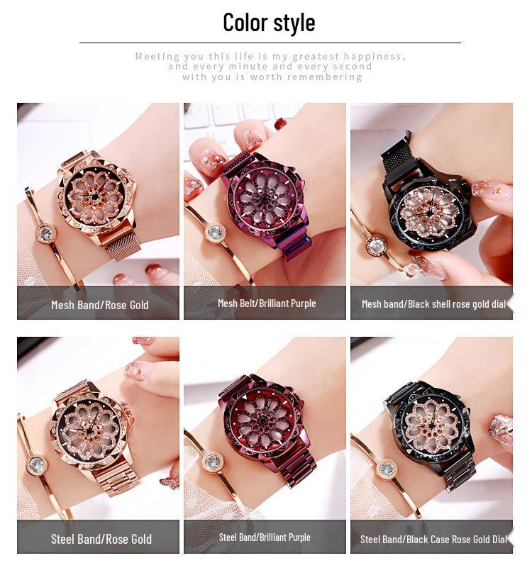 GEDI Luxusní dámské módní hodinky s diamanty, vodotěsné, s otočným rámečkem a páskem z nerezové oceli