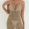 Women's Suspender Skirt Women's Sexy Hollow Machine Knitted Shirt Deep V Split Beach Bikini Blouse Dress