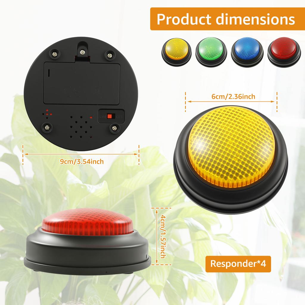 4 Pcs Answer Buzzers Game Show Buzzer Buttons Interactive Family Feud Buzzer with Lights and Sound for Party Game Show Classroom