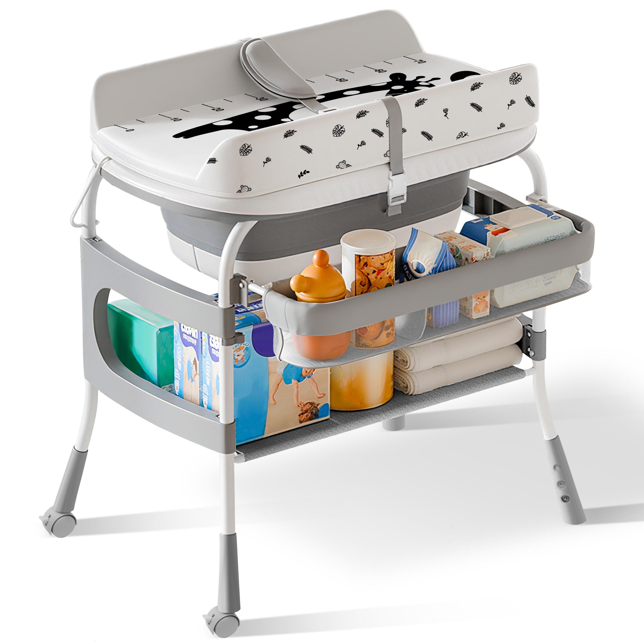 

Столик для пеленания и ванночка 2-в-1 - Складной, Портативный, с Полкой для хранения и Колесными роликами, Конструкция против опрокидывания (Серый) серый