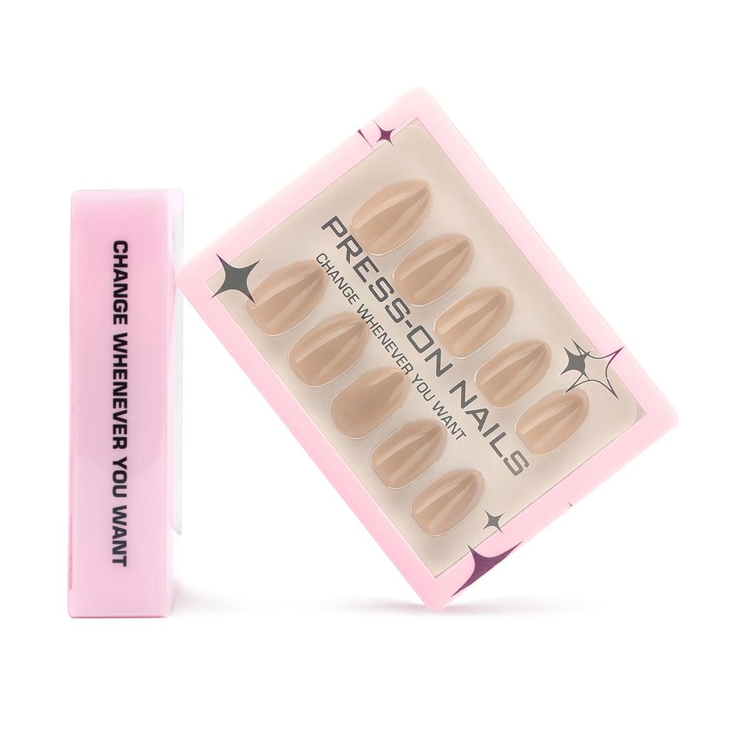 30PCS Simple Nude Almond Fake Nail with Jelly Glue Pure Color Press on Short Nail Full Cover Acrylic Wearable Gel Nail for Women