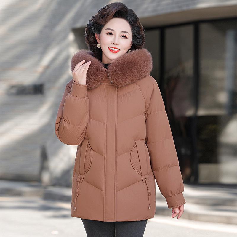 

Женский зимний пуховик средней длины с воротником из натурального меха, больших размеров, утолщенное пальто из белого утиного пуха 5XL (160-175 lbs)