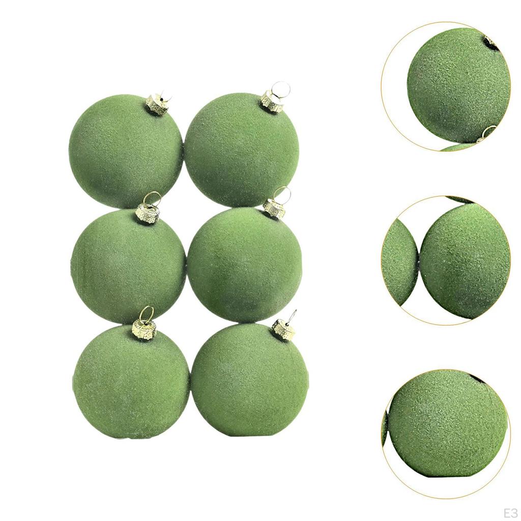 6 Flocked Christmas Ornaments, Shatterproof Balls 6cm with Loop for Holiday Decor