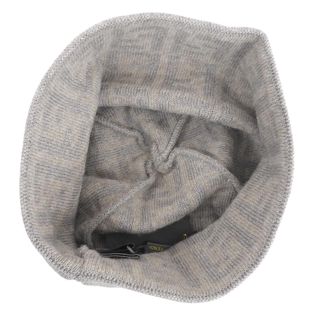 Pristine FENDI Knit cap Cashmere Blend Zucca Pattern Beanie Brown beige wool Used
