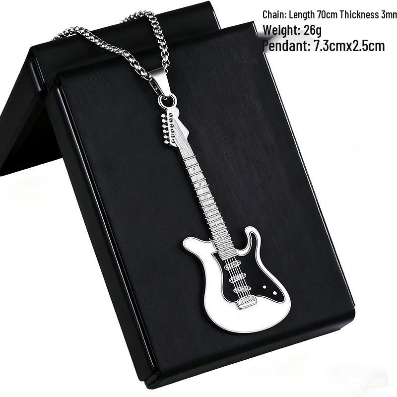 European Hip Hop Guitar Pendant Necklace - Trendy Titanium Steel Street Dance Sweater Chain Ornaments