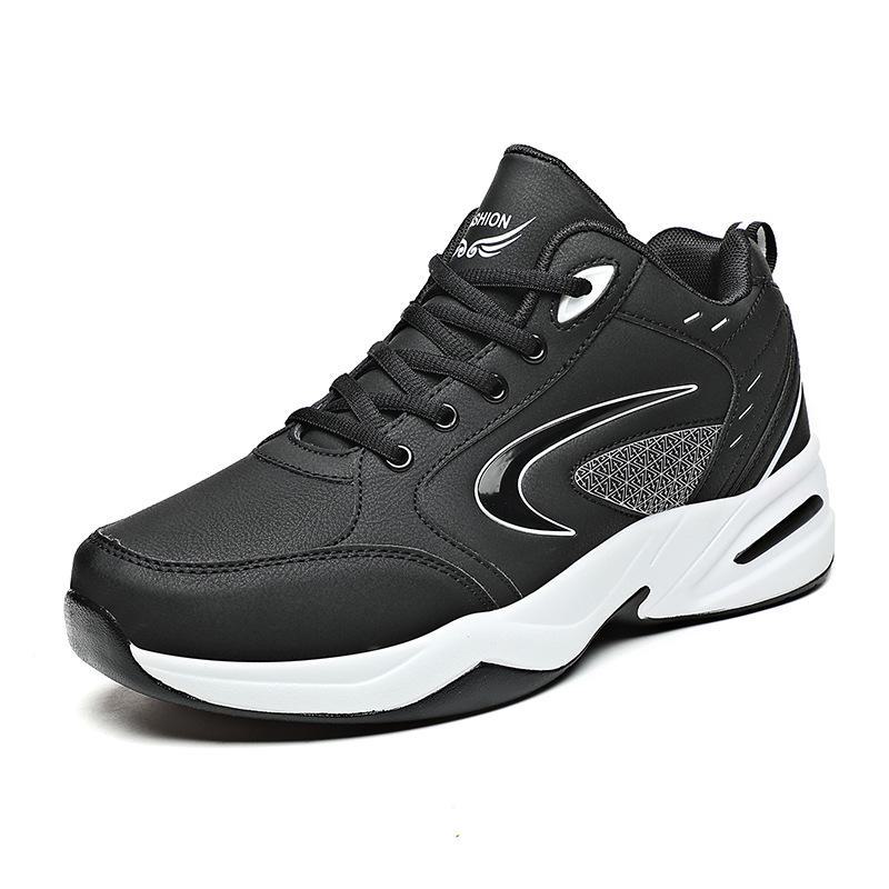 Pánské nepromokavé kožené černé sportovní boty – 2024 podzim/zima, protiskluzové, plus sametové, neformální tatínkové boty