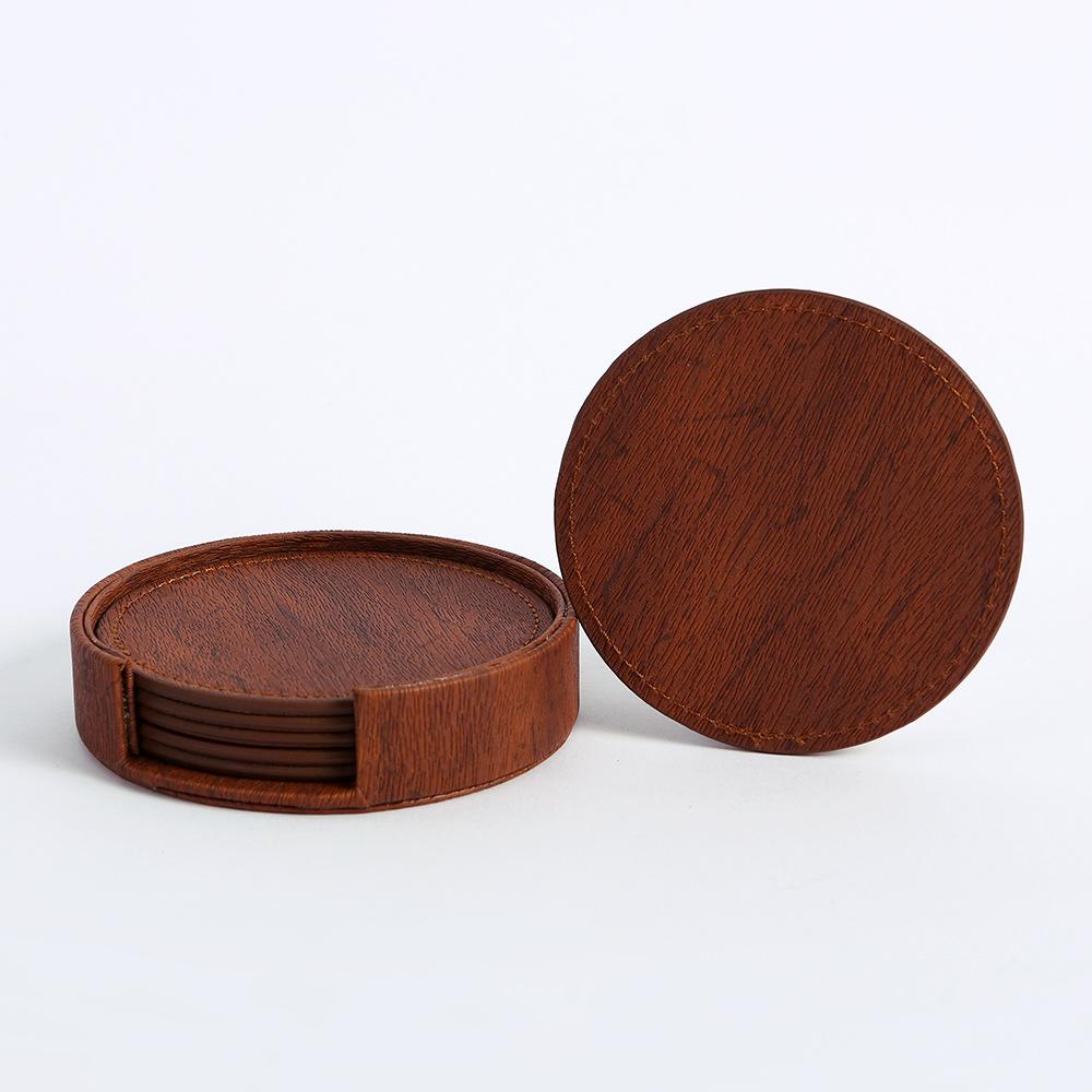 

6 Wood Grain Leather Coasters Placemats Tea and Coffee Cups Cushions Home Bar Counter Insulated Rack Non Stick