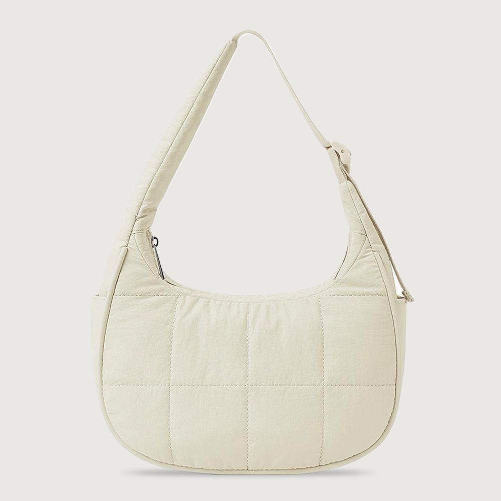 Puffer Crescent Bag for Women Quilted Shoulder Bag Nylon Adjustable Strap Shoulder Purse with Zipper Hobo Bag for Work Travel