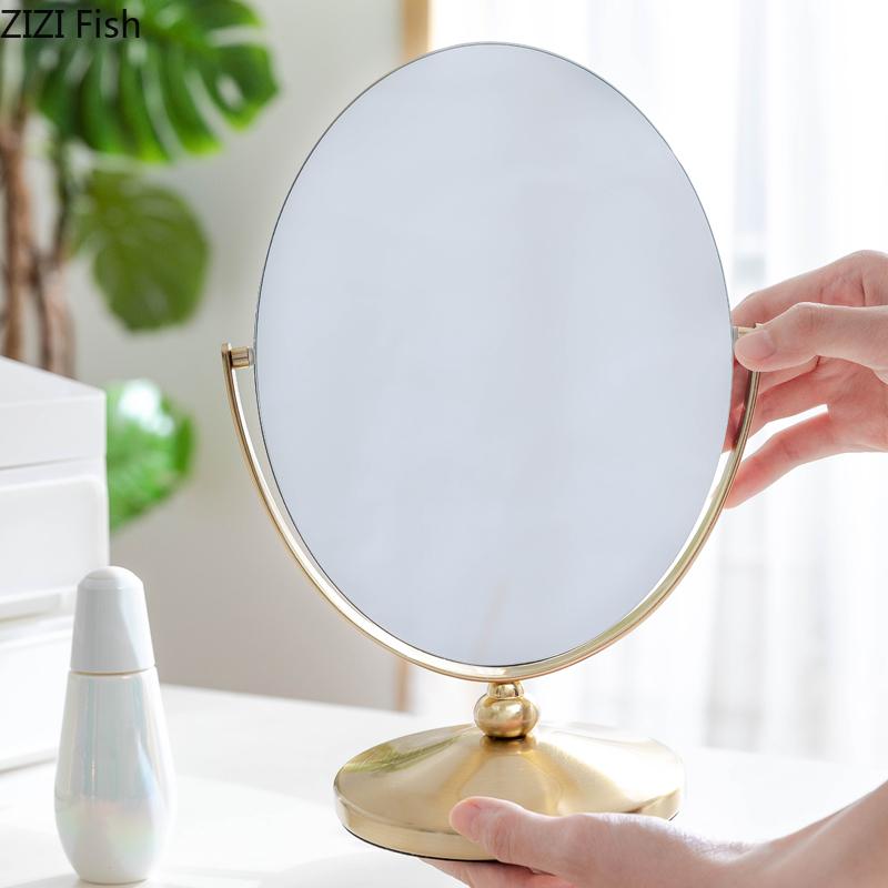 Modern Style Oval Mirror Desktop Vertical Decorative Mirror Living Room Bathroom Double-sided Mirror Girls Room Makeup Ornaments