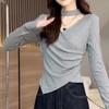 French Irregular V-Neck Halter Long Sleeve Women's Autumn/Winter Slimming Base Shirt