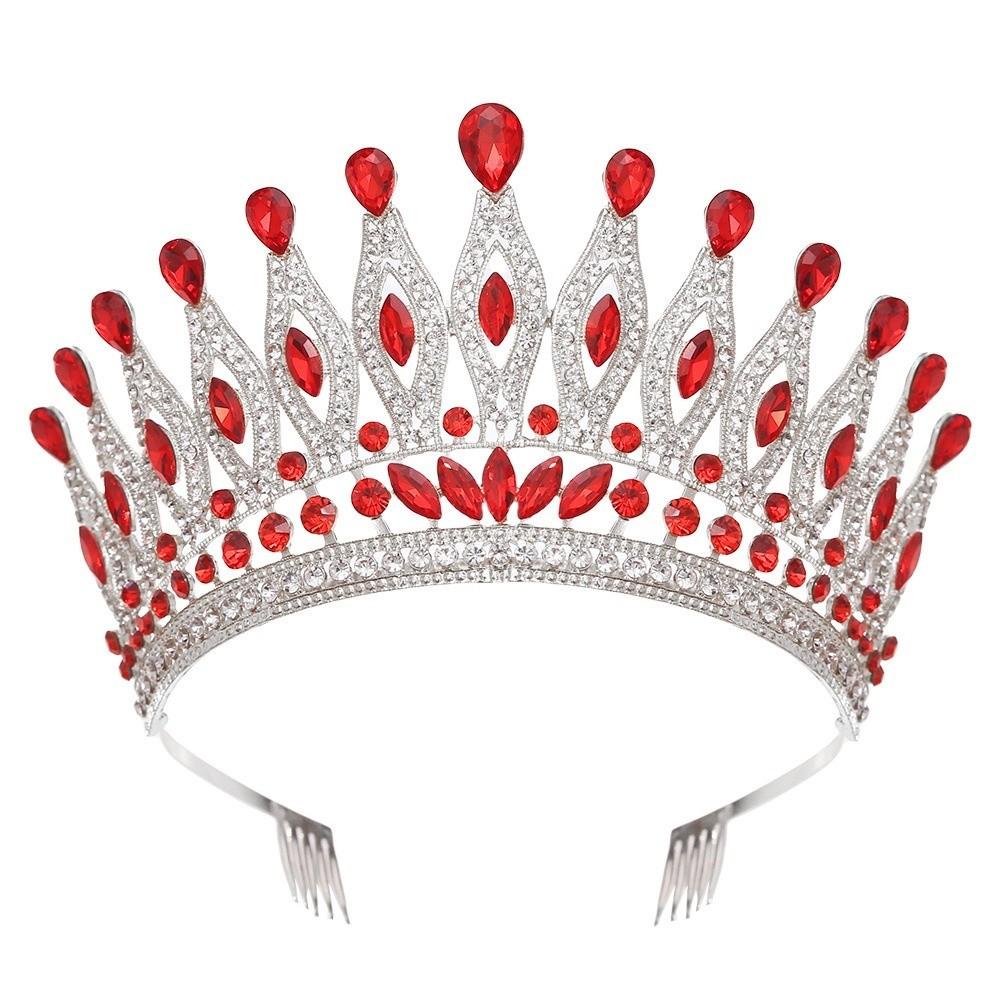 Elegant Queen Tiara Crown Vintage Princess Rhinestone Tiara Exquisite Ancient Greece Tiara  Women красный/серебряный