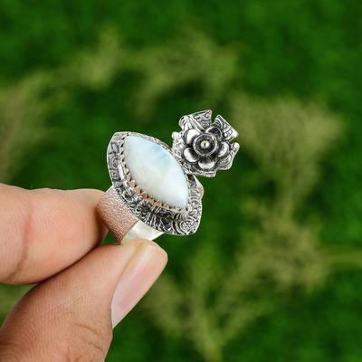 Anniversary Gift For Her Natural Larimar Promise Flower Ring Size 7 925 Silver