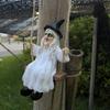 Ghost and Witch Pendant Set: Black-Clad Ghost Swing, White-Clad Ghost with Cat, Purple-Clad Witch for Courtyard & Garden Decor