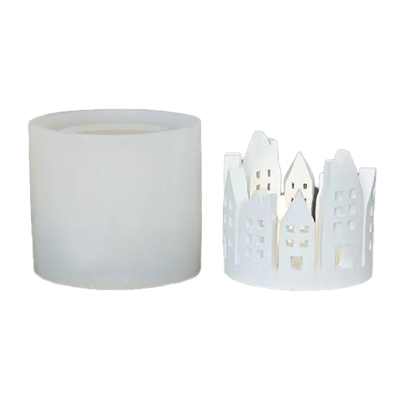 M-Modern-DIY Hollow House Candle Holder Silicone Mold Candle Holder Castle House Plaster Candle Lamp Atmosphere Decoration Mold