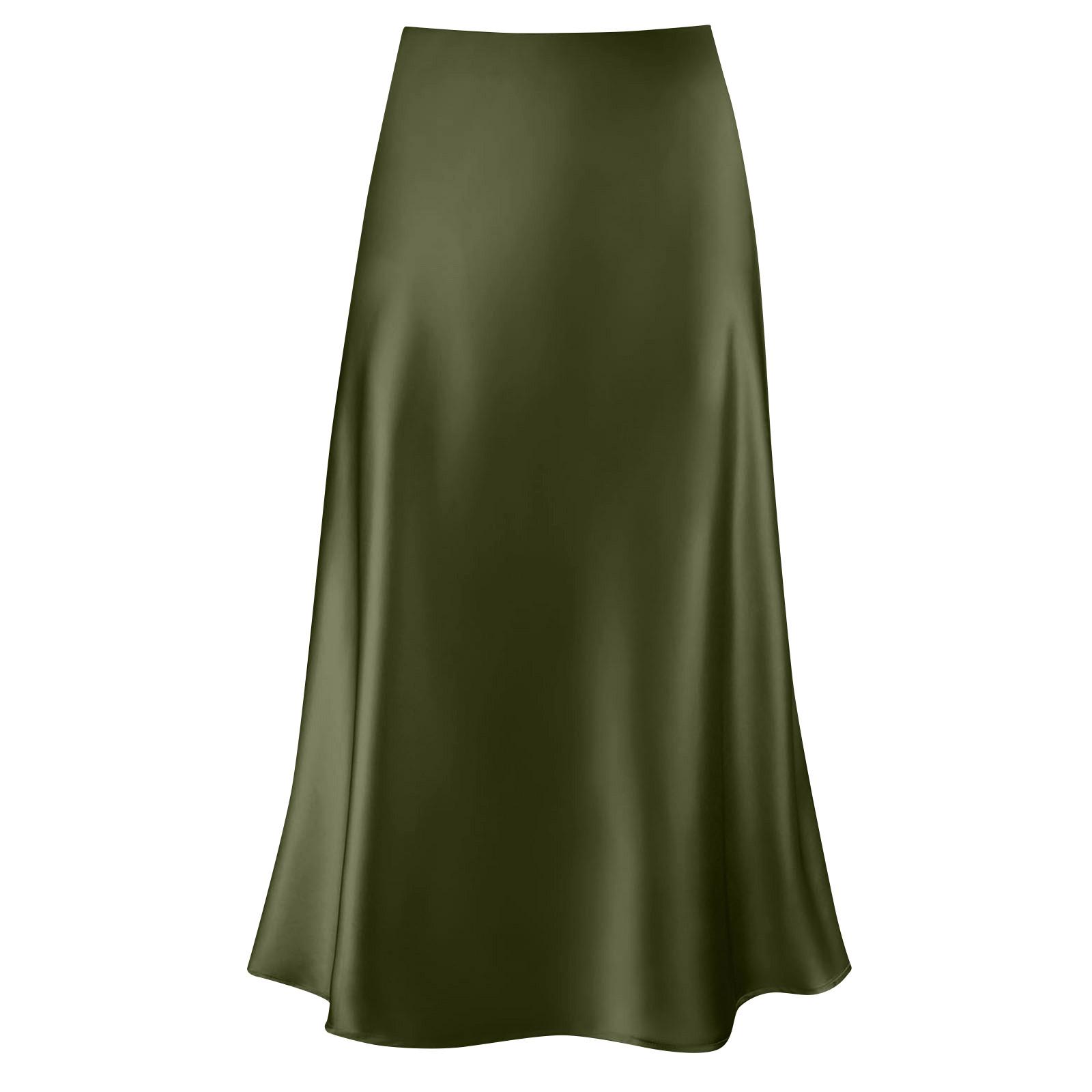 Женская атласная юбка-миди нарядная повседневная трапециевидная юбка с высокой талией — фото 5