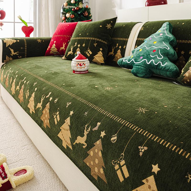  Christmas Tree Sofa Cushion Fixed Anti Slip Nordic Light Luxury Style Sofa Cover Cloth Towel All Seasons Soft M097