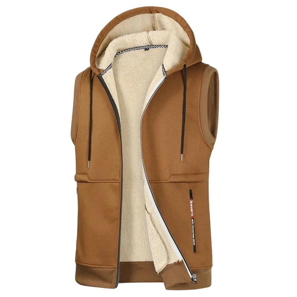 Herren- und Damen-Freizeit-Ärmellose Jacken in einfarbiger Ausführung, Warme Herren-Fleece-Westen mit Kapuze und Reißverschlusstasche