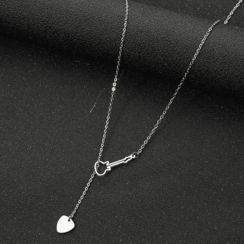 Elegant Double-Sided Titanium Steel Heart Necklace - Women s Versatile Fashion Violin Pendant