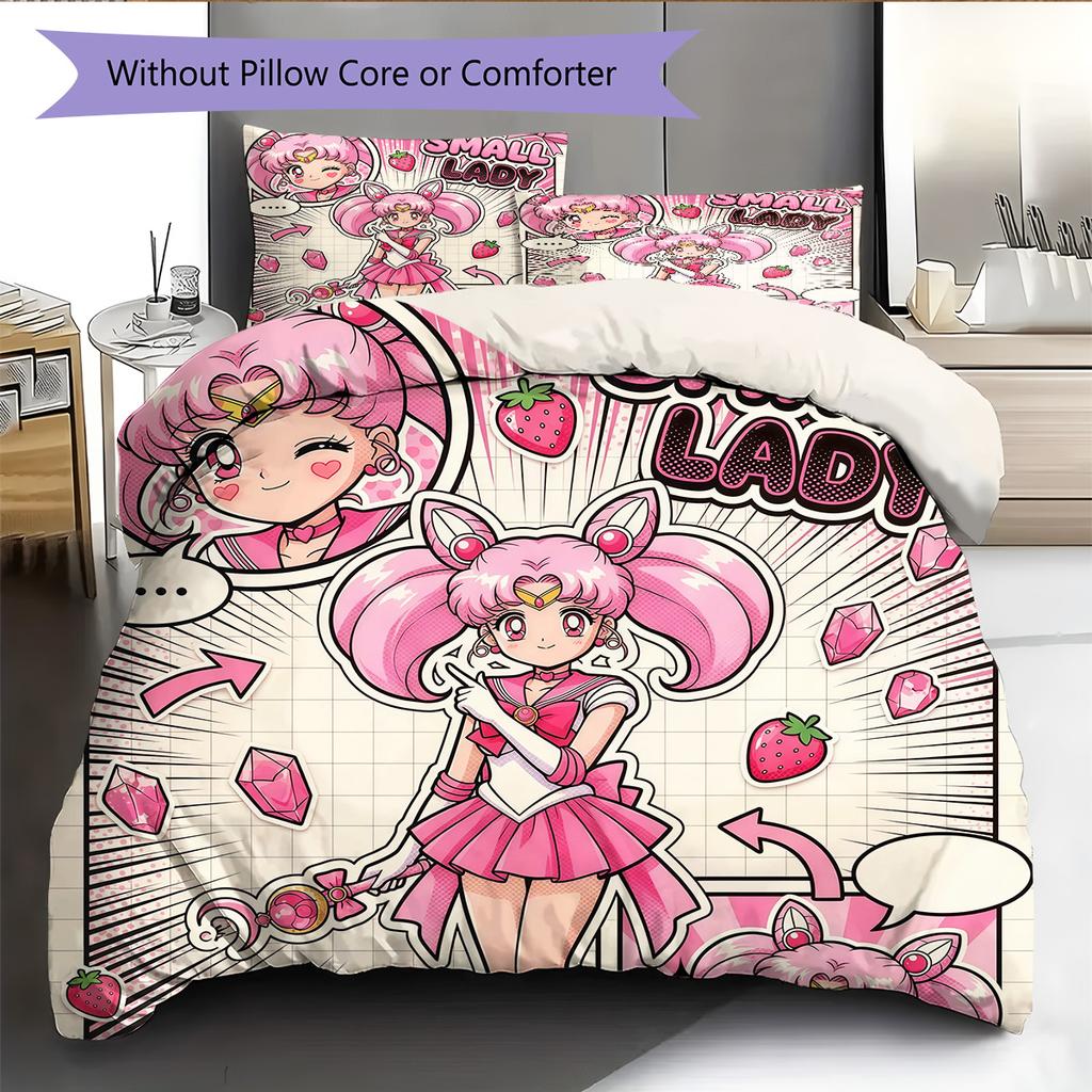 Set Copripiumino Trapuntato con Fantasia Sailor Moon Decorazione per la Casa Regalo (1 * copripiumino + 2 * federe senza imbottitura)