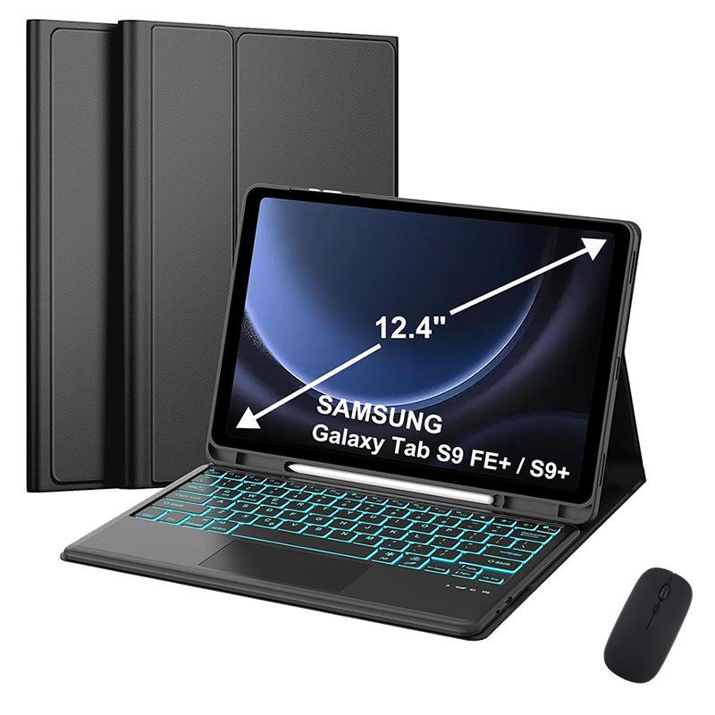 Samsung Tablet S9 FE Plus 12.4" RGB Backlit Touch Keyboard & Leather Protective Case