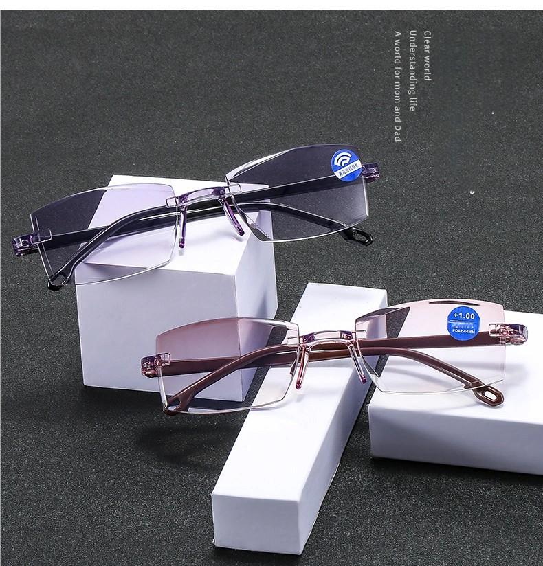 2 Paia Nuovi Occhiali da Lettura Senza Montatura Uomo Donna Anti Luce Blu Bifocali Ingrandimento Lontano Vicino Occhiali Presbiopia +150 +200