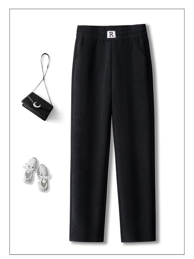 Mom's Fleece-Lined Cotton Pants, Thickened Straight-Leg, Warm Autumn/Winter Trousers for Middle-Aged/Elderly Women.