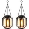 2 Pack Solar Powered Outdoor Pendant Lights, Hanging Metal Lanterns, Modern Metal Solar Pendant Lights with Hooks for Garden Use, Warm Light Lanterns