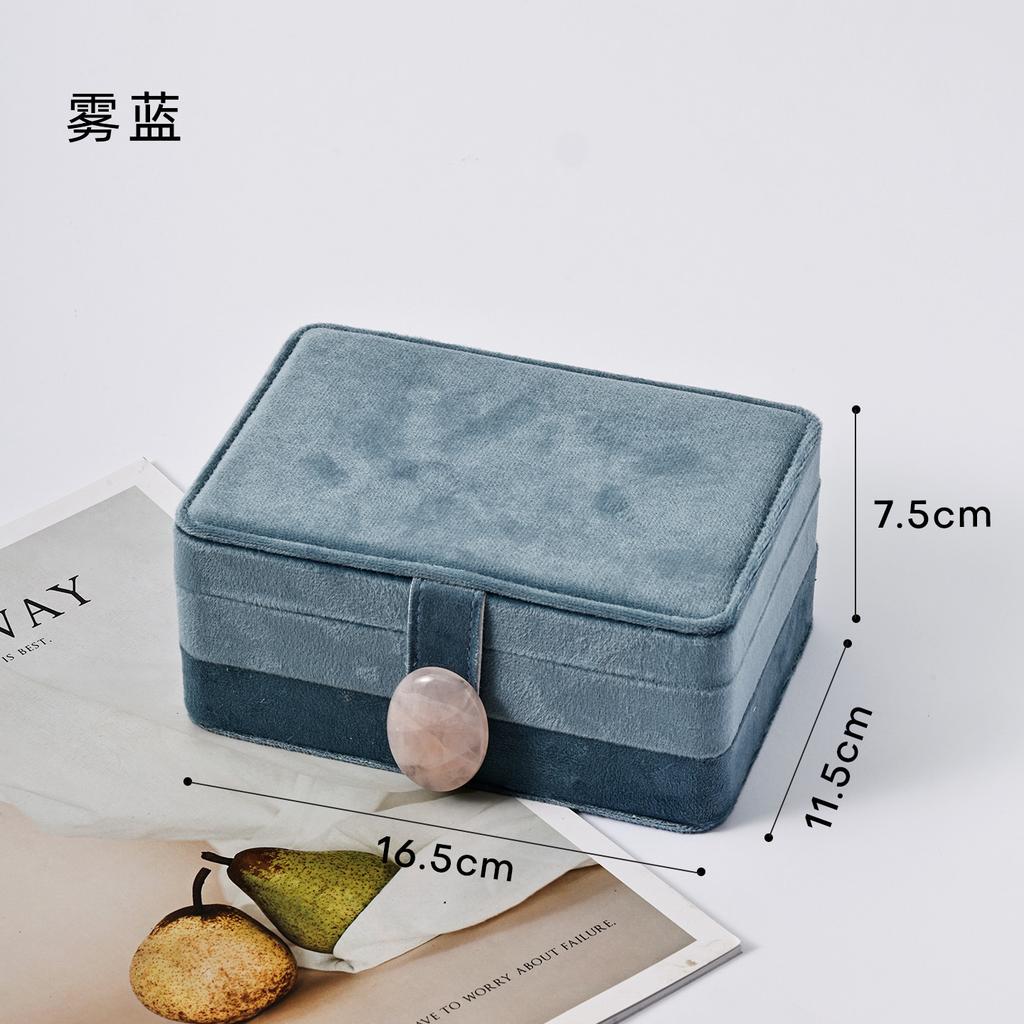 Natural Stone Double-Layer Velvet Jewelry Box for Earrings, Rings, Necklaces, and Travel Storage