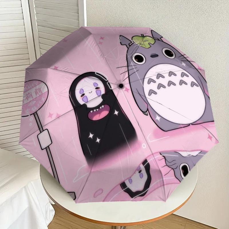 1 Stück Totoro Kein Gesicht Automatischer Faltregenschirm, Robuster 8-Rippen-Eisenrahmen, Geeignet für Reisen, Täglichen Gebrauch, Geburtstag, Dekorationsgeschenk m0104061