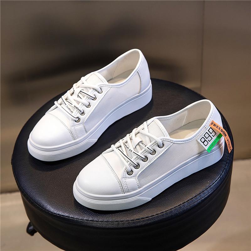 Spring and Summer 2025 This Flat-bottomed Single Shoe Women's Leisure Sports Running Breathable Little White Shoes Women's Net-penetrating Leather Wom