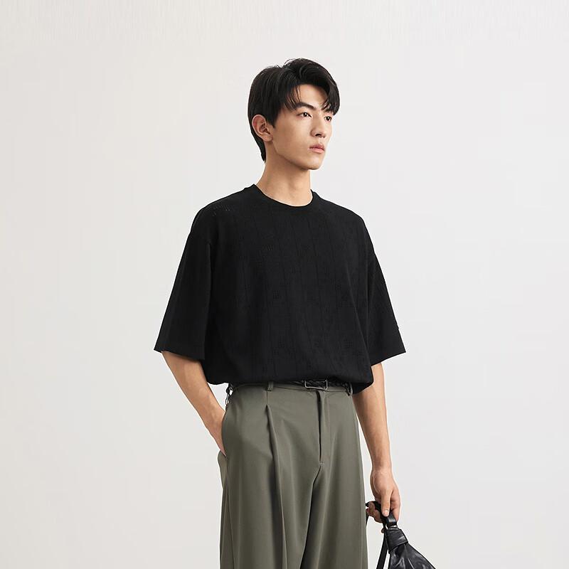 CROQUIS Men's 2025 Summer Loose Fit Round Neck Short Sleeve Knit T-Shirt