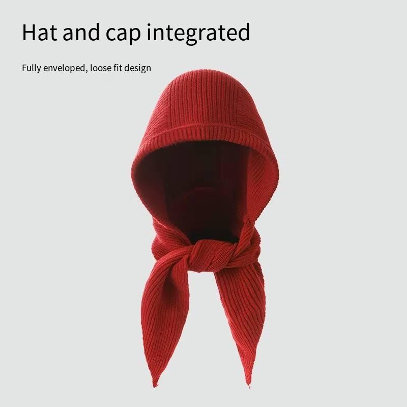 2026 New Adult Women's Sunproof Balaclava Hat & Scarf Set Winter Warm Neck Knitted Spandex/Polyester Hooded Skin-Friendly