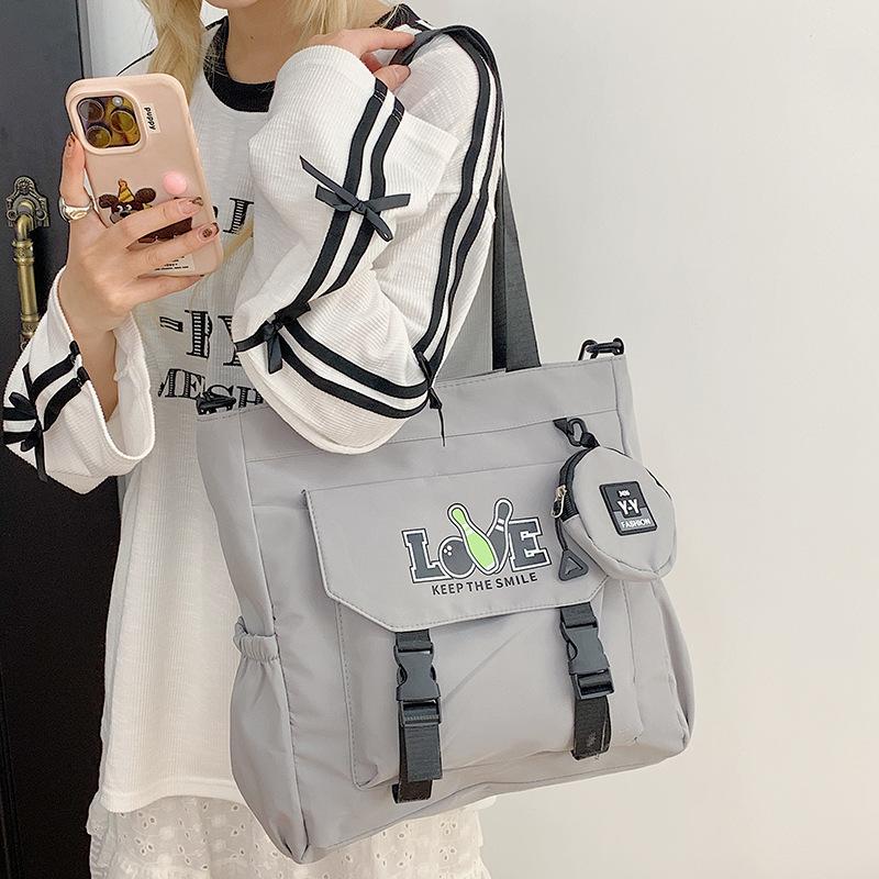 Campus Style Simple Solid Color Large-Capacity Make-Up Bag Student Backpack Leisure Literary Shoulder Bag Hand-Held Schoolbag
