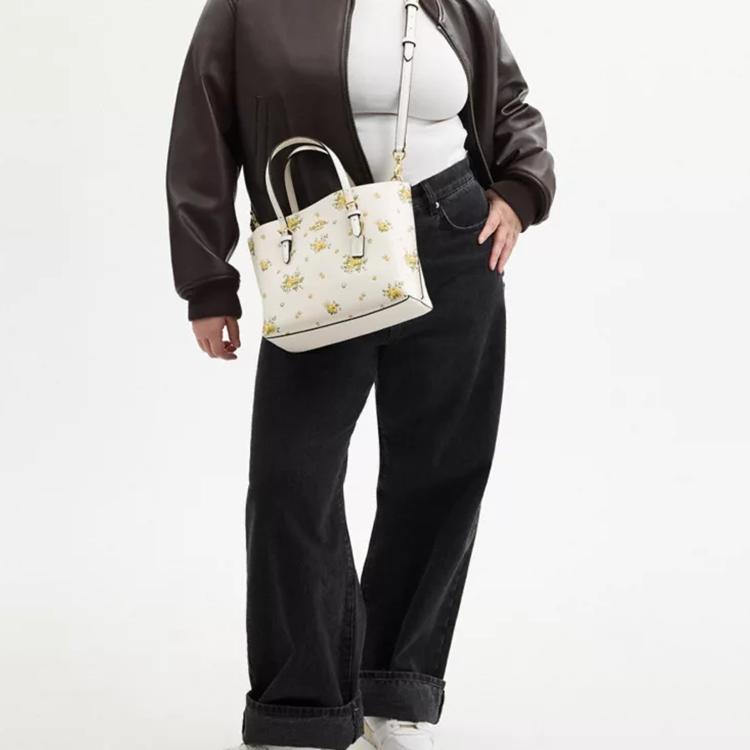 Coach Molly 25 Blumenmuster Kieselsteinleder Tragetasche Damen Tragetaschen Weiß CAL44-IMCAH