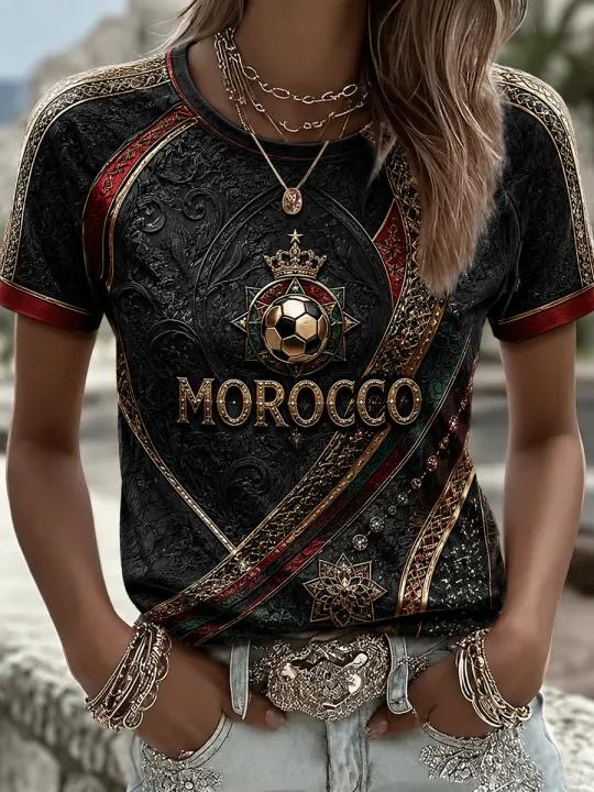 Morocco Football Fan T-shirt  Sleeved Breathable Quick Drying Street Wear Casual Football Shirt Fashionable FamilyMatching