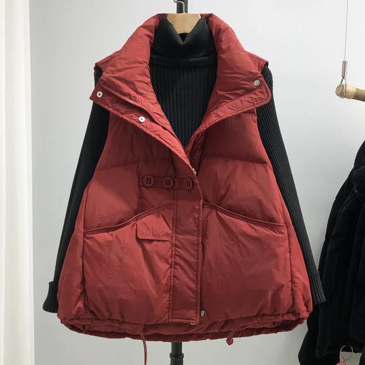 

Хлопковый жилет Женская мода Западный стиль Корейская версия Жилет с воротником-стойкой Жилет Верхняя куртка XXL красный