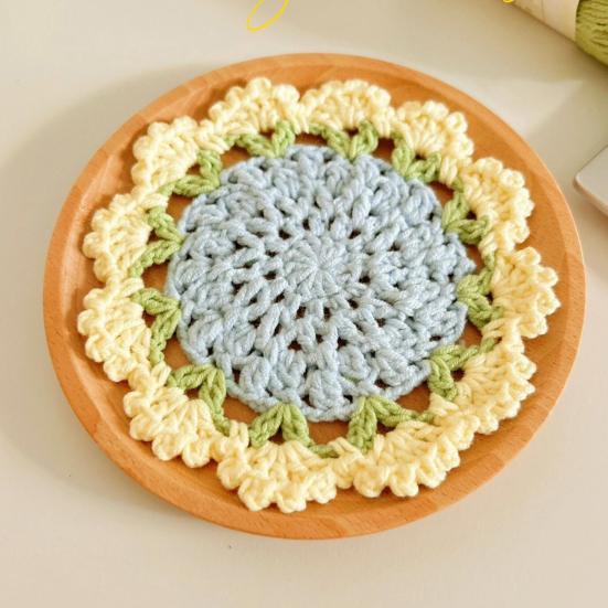Crochet Rose Bouquet Coaster Heat-resistant DIY Handmade Knitting Flower Coffee Mug Cup Mat Kitchen Countertop Table Desk Decoration
