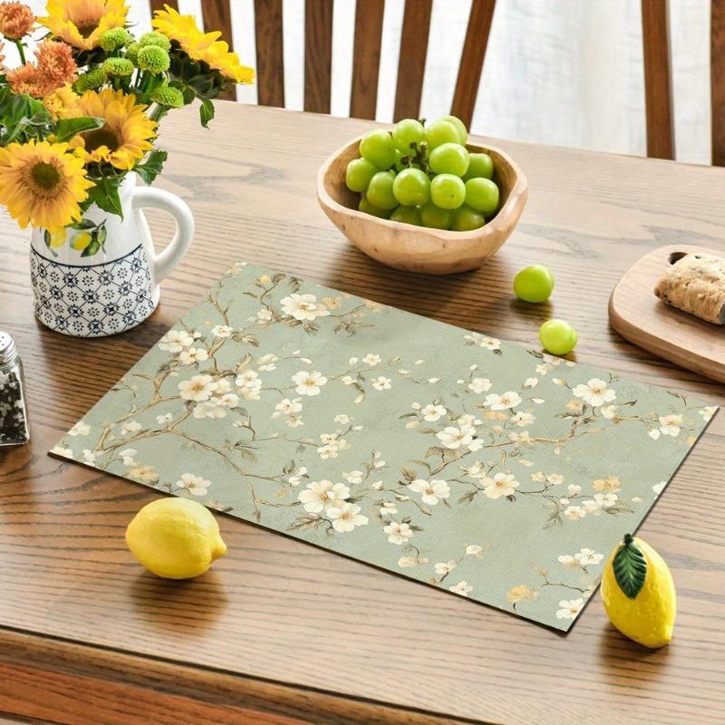 4/6/8pcs Placemat Set, Floral Pattern, 11.81 X 17.72inch, Ideal for Dining And Coffee Tables, Home And Kitchen Decor, Party Decoration, Table Deco