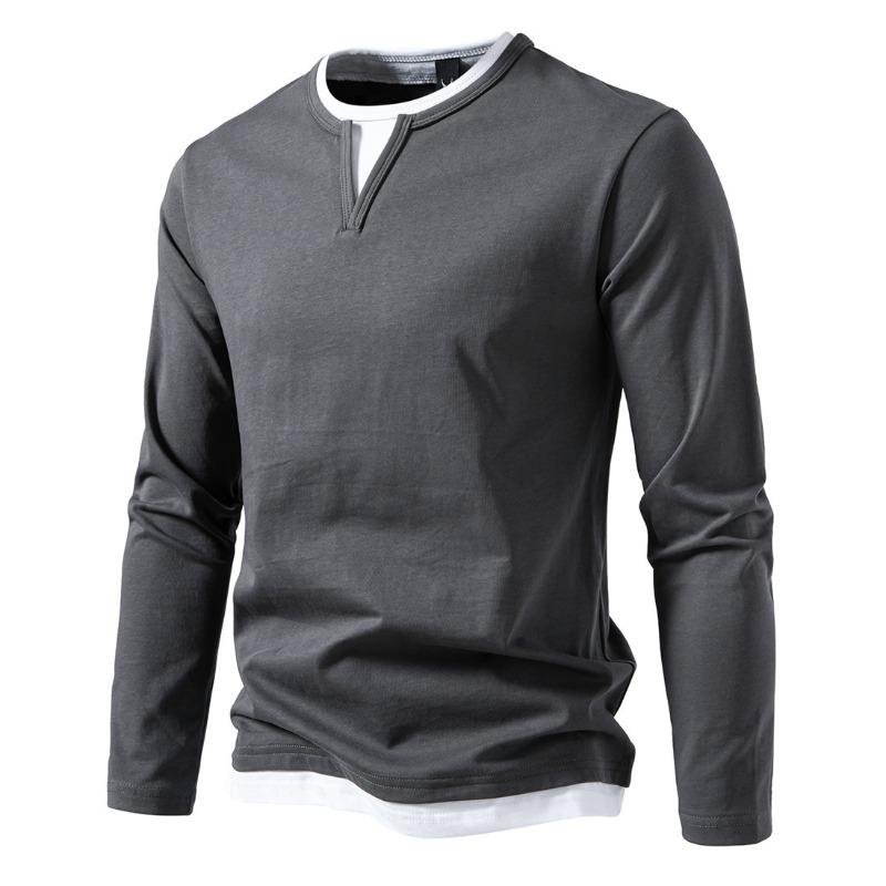 Men’s Plus Size Layered V-Neck Long Sleeve T-Shirt
