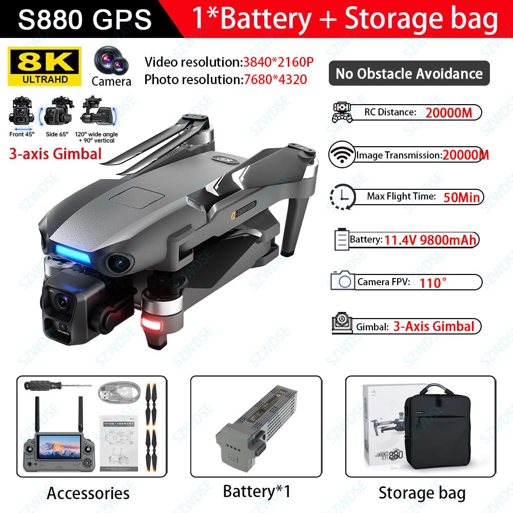 S880 GPS Drone Follow-up Shooting 3-Axis Gimbal Brushless Laser Obstacle Avoidance 5G Image Transmission Comes with Air Dropper